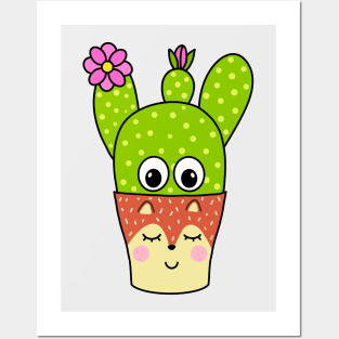 Cute Cactus Design #296: Pretty Cactus In Fox Pot Posters and Art